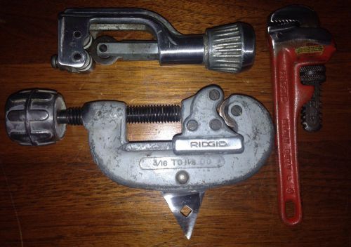 Ridgid Pipe Cutter #15 &amp; Ridgid Pipe Wrench &amp; Imperial Tube Cutter-Nice Lot!!