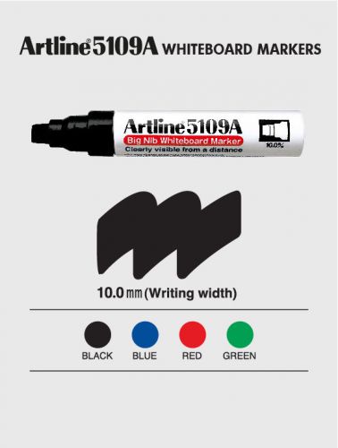 Artline Whiteboard Marker EK-5109A Big Nib (Bullet Tip 10mm) - 2x Only BLACK