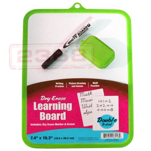 7.4” X 10.3” Dry Erase Learning Board Double Sided With Marker &amp; Eraser Green