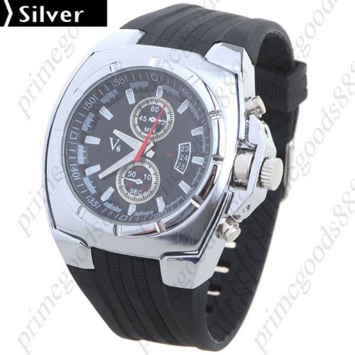 Round Quartz Wrist watch with Sub Dial Free Shipping Silver Men&#039;s WristWatch