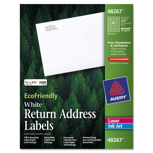 Avery  EcoFriendly Labels, 1/2 x 1 3/4, White, 2000/Pack, PK - AVE48267