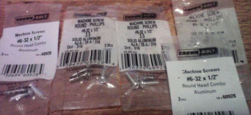 Crown bolt 15 pcs 6-32 x 1/2&#034;  - round head - machine screws - solid aluminum for sale