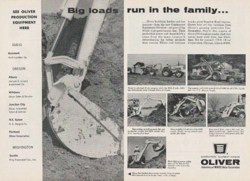 1966 Oliver tractors/backhoes/loaders/etc ad, 7 photos, dbl-pg
