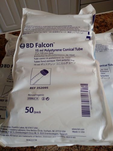 Bd falcon 15ml conical tubes, sterile, 50pk for sale