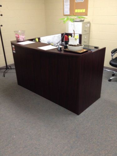 Mahogany Reception Desk, L shaped with matching file cabinet.
