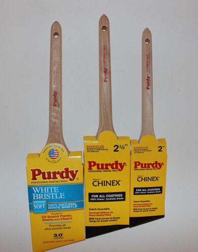 Lot of 3 Purdy Paint Brushes – 3” White Bristle - 2  1/2 ” &amp; 2” Chinex Bristle