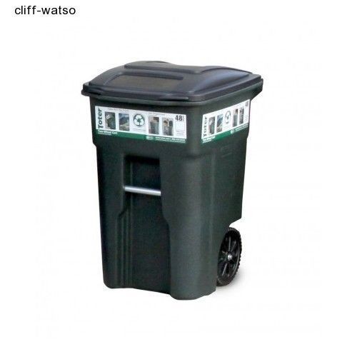 Trash Garbage Toter Container 48 Gallon Residential Waste Rollout  Bin Outdoor