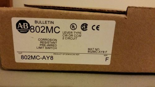 New- Allen Bradley Corrosion Resistant Pre-wired Limit Switch  Cat# 802MC-AY8