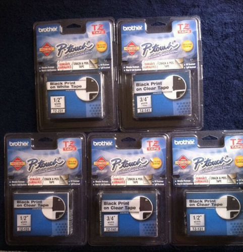 Brother P-Touch Lot Of (5)Refill Tape Cartridges/Blk On Clr And Blk On Wht