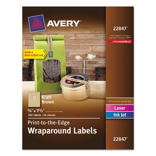 Avery 22847 Recycled Kraft Brown Wraparound 300 Label Strips 5/8 X 7 1/2 Laser