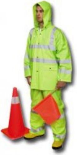 Mutual 14511 3 piece pvc/high visibility polyester ansi class 3 rain suit  3x-la for sale