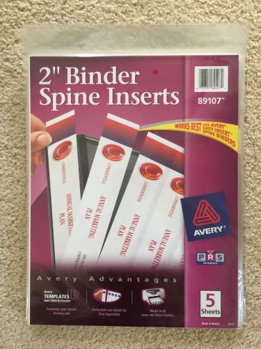 Avery 89107 - 2&#034; White Spine Inserts for Binders - 5 Sheets/20 Pack