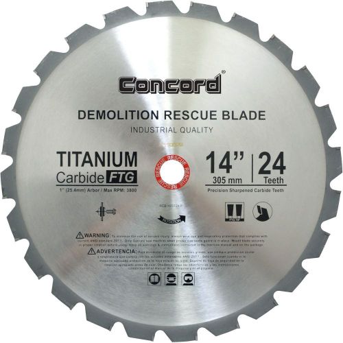 Concord blades rcb1400t024hp 14-inch 24 teeth tct demolition rescue carbide s... for sale