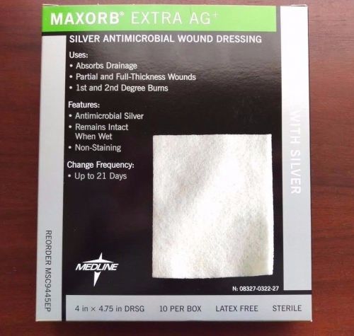 MEDLINE Maxorb Extra AG 4&#034;x4.75&#034; Box of 10 #MSC9445EP Silver Wound Dressing!