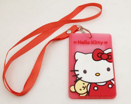 Cute red Hello Kitty Lanyards Silicone Credit ID Card Badge Tag Holder
