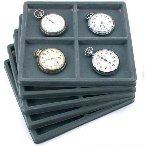 Five 4 Compartment Gray Display Tray Inserts