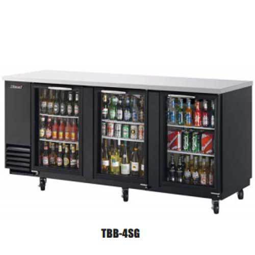 Turbo TBB-4SG Back Bar Cooler, 3 Swing Glass Doors, 8 Shelves, 90-3/8&#034; Wide, Bla