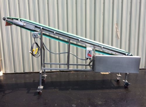 15 inch wide x 11 feet long smooth belt incline conveyor, stainless steel for sale
