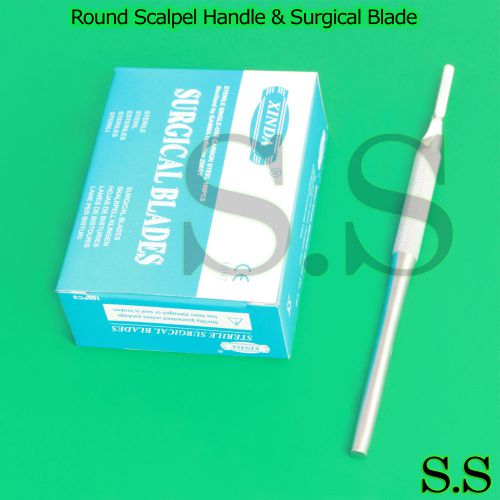 100 STERILE SURGICAL BLADES #21 #23 WITH FREE ROUND SCALPEL KNIFE HANDLE #4
