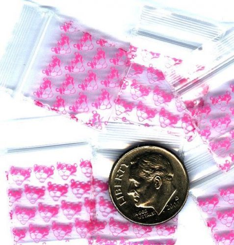 100 Pink Panther baggies 0.75 x 0.75&#034;  mini ziplock bags  Apple reclosable 3434