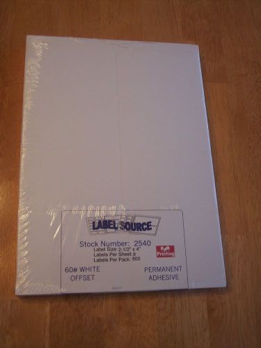 &#034;Label Source&#034;  pack of 100 sheets of 8  2 1/2&#034; x 4&#034; perm adhesive 60# labels