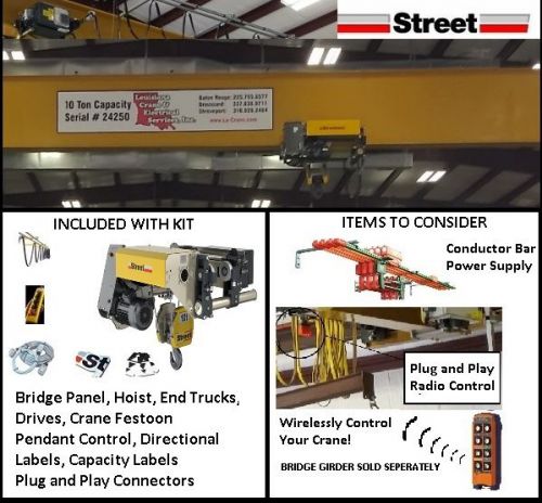Top running electric single girder crane kit - 55&#039; span -street crane components for sale