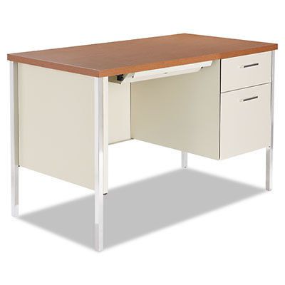 Single pedestal steel desk, metal desk, 45-1/4w x 24d x 29-1/2h, cherry/putty for sale