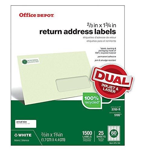 Office Depot? Brand 100% Recycled Mailing Labels, Return Address, 2/3&#034; X 1 3/4&#034;,
