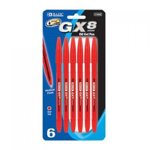 Bazic BAZIC GX-8 Red Oil-Gel Ink Pen, 6/Pack