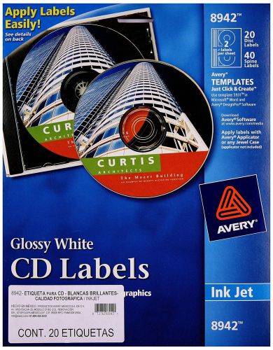 Avery CD Labels Inkjet Glossy 20 Pack White (8942)