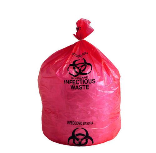 INFECTIOUS BIOHAZARD&#034; Printed, Red Poly Medical Waste Bags, 24&#034; x 32&#034;, 12-16 Gal