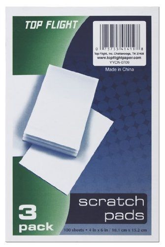 Top Flight Scratch Pads, 4 x 6 Inches, White, 100 Sheets per Pad, 3 Pads per