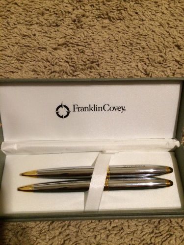 Franklin Covey Lexington Chrome w/ Gold-tone Accents Pen &amp; Pencil Set w/ Logo