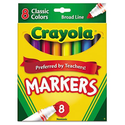 Non-Washable Markers, Broad Point, Classic Colors, 8/Set, Sold as 1 Set