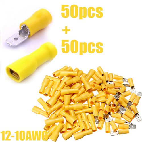50pair Yellow Full Insulated Male Femal SpadeTerminal Electrical Crimp Connector