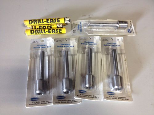 LOT of 4 NEW 2&#034; 5/16&#034;, 1 USED 2&#034; 1/4 Challenge Paper Drill Bits, USED Drill Ease