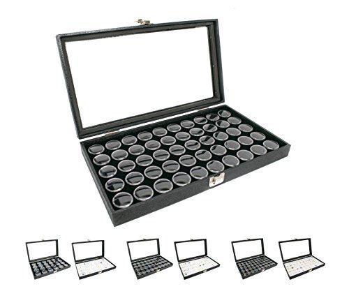 Novel box® glass top black jewelry display case + 50 gem jar insert in black + for sale