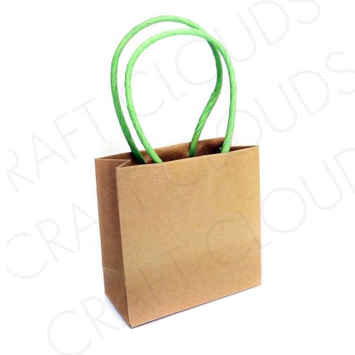 Small Green Kraft Paper Bags, Handle Gift Bags, 5-1/2&#034; X5-1/2&#034; X 2-5/8&#034;