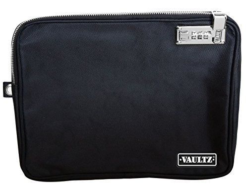 Vaultz Locking Field Gear Pouch with Tether, Large, 9.5 x 12 Inches, Black