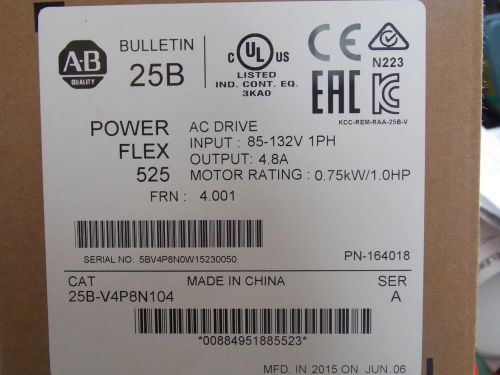 ALLEN BRADLEY  Powerflex 525, 1HP, Catalog 25B-V4P8N104 NEW