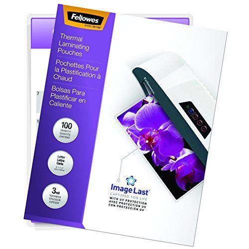 Fellowes thermal laminating pouches, imagelast letter size, 3 mil, 100 pack new for sale