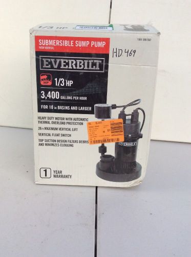 Hd469 used everbilt 1/3 hp submersible sump pump with vertical sba033v1 for sale