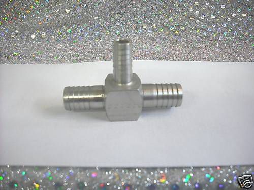 Barb tee, stainless fitting, barb, tee  1/2 barb x 1/2 barb x 3/8 barb for sale