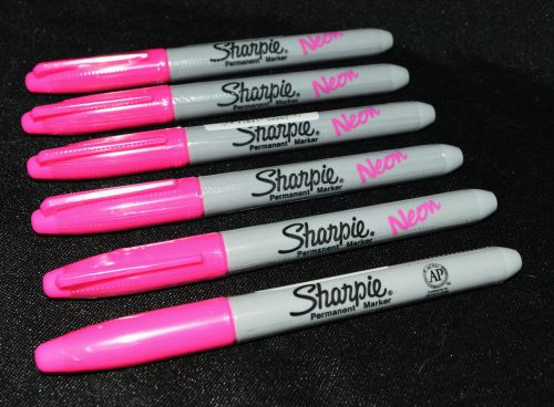 Fine Sharpie Permanent Markers Neon Pink Fluoresces Under Black Light (Qty - 6)