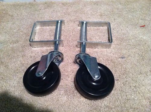 TWO  GATE CASTER CASTERS  4&#034; HARD WHEEL WITH SPRING LOADED  BRACKET ASSEMBLIES