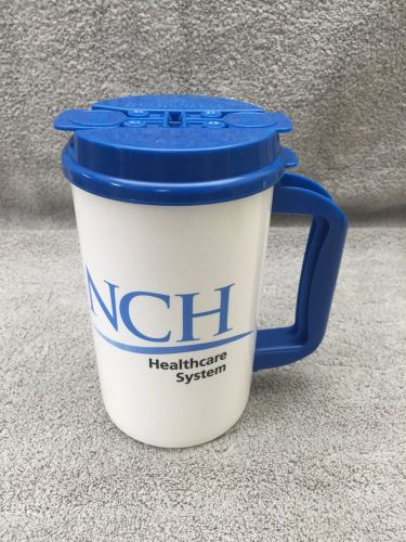 Whirley 32oz mug, New with Straw, Straw Cap, and Lid NCH Health White &amp; Blue