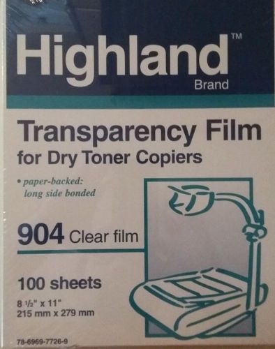 100 Sheets Highland 904 Clear Transparency  Film - Toner/Laser Copiers Printers