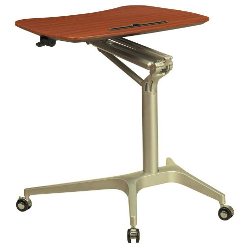 MOBILE SIT-D0WN, STAND-UP MAHOGANY COMPUTER DESK with 28.75&#039;&#039;W Top (ADJ 29&#034;-41&#034;)
