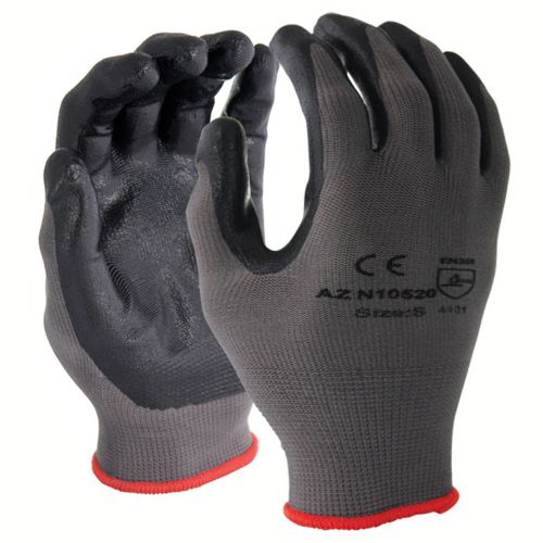 12 Pairs Black Gray 13 Gauge Nylon Machine Knit Shell Nitrile Coating Glove-New