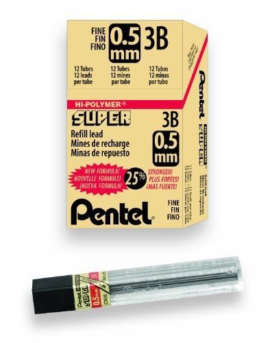 Pentel super hi-polymer lead refill, 0.5mm fine, 3b, 144 pieces of lead for sale